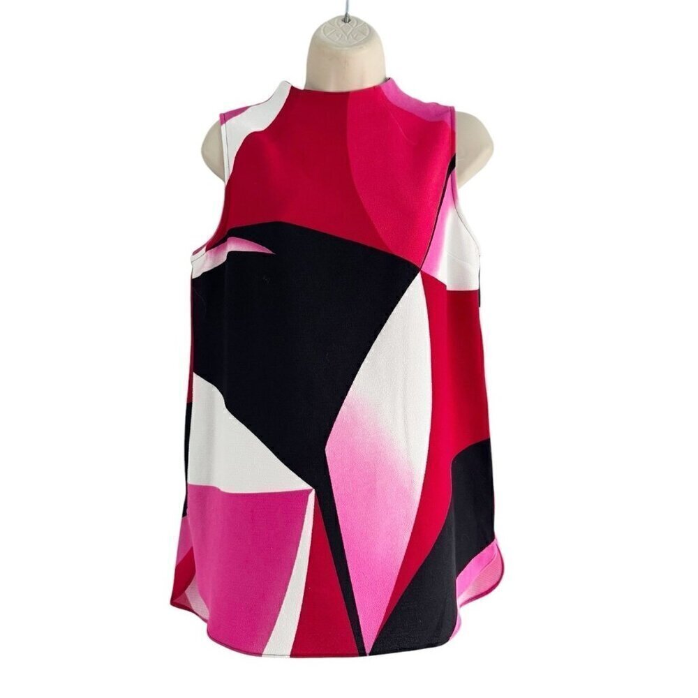 Worthington Women's Sz M Pink Red Black Sleeveless Color Block Mod Blouse Top